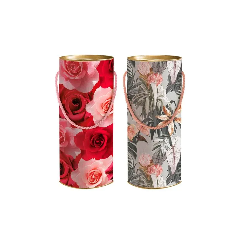 Lata para Presente Estampa Rosas e Folhas Lata G Floral Composê