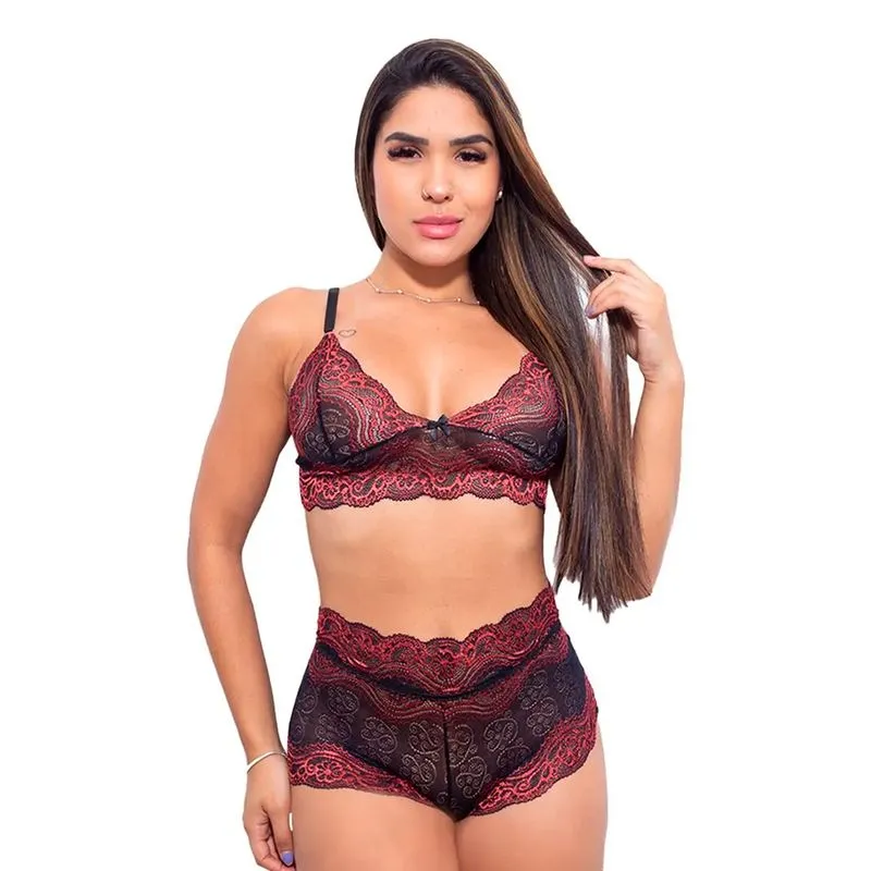 Conjunto Rendado sem Bojo e com Calcinha Lacradora Hot Love