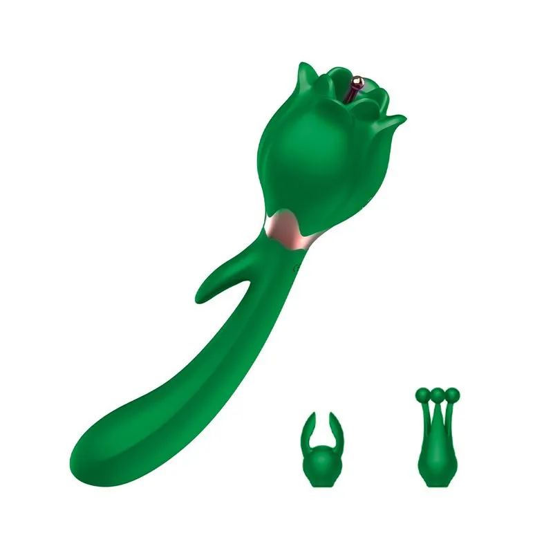 Vibrador em Formato de Rosa e Estimulador de Clitoris 10 Modos de Vibração e 3 Rotações Vip Mix