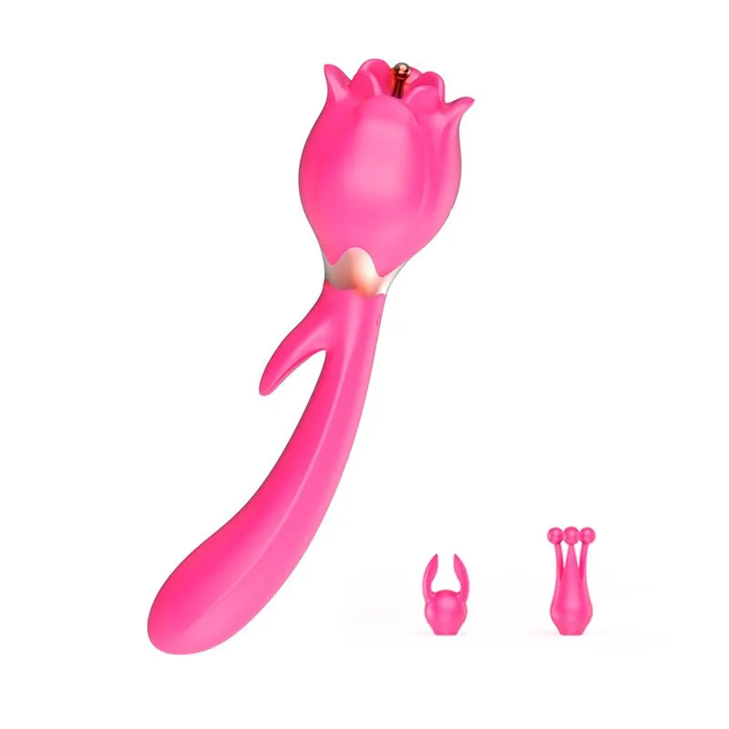 Vibrador em Formato de Rosa e Estimulador de Clitoris 10 Modos de Vibração e 3 Rotações Vip Mix