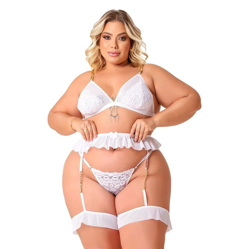 Conjunto Beijo Safado Plus em Tule Bordado Tallyta Moda Apimentada