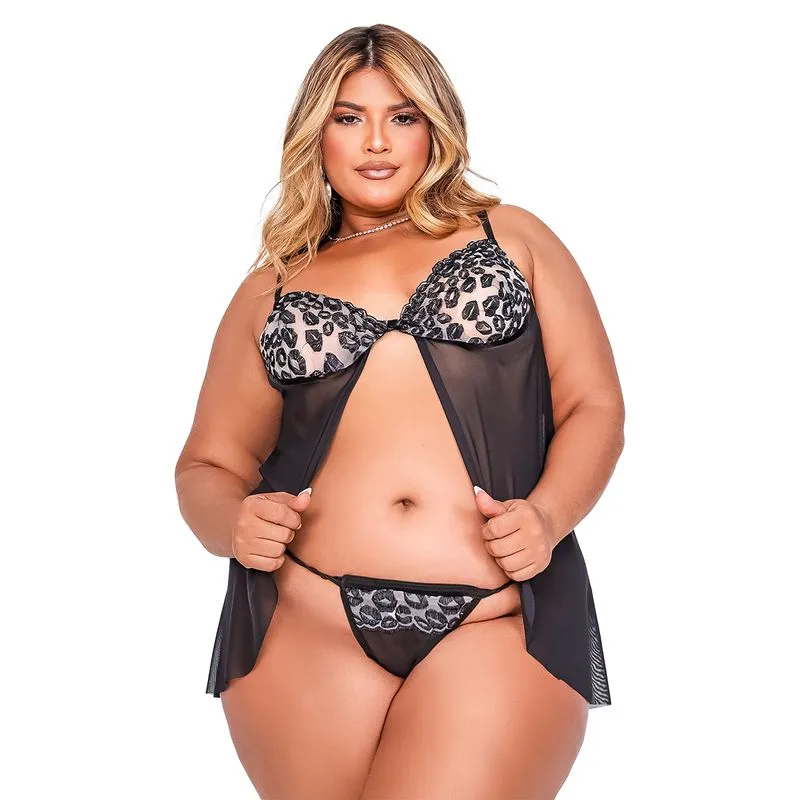Camisola Beijo Plus em Tule com Detalhes em Renda Tallyta Moda Apimentada