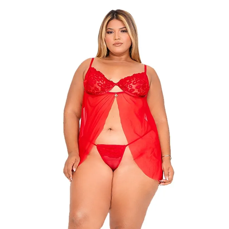Camisola Beijo Plus em Tule com Detalhes em Renda Tallyta Moda Apimentada