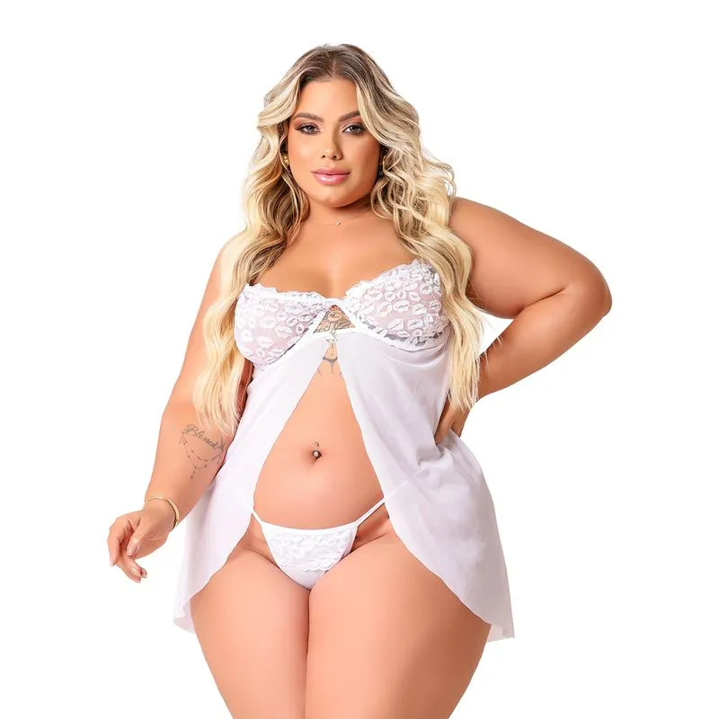 Camisola Beijo Plus em Tule com Detalhes em Renda Tallyta Moda Apimentada