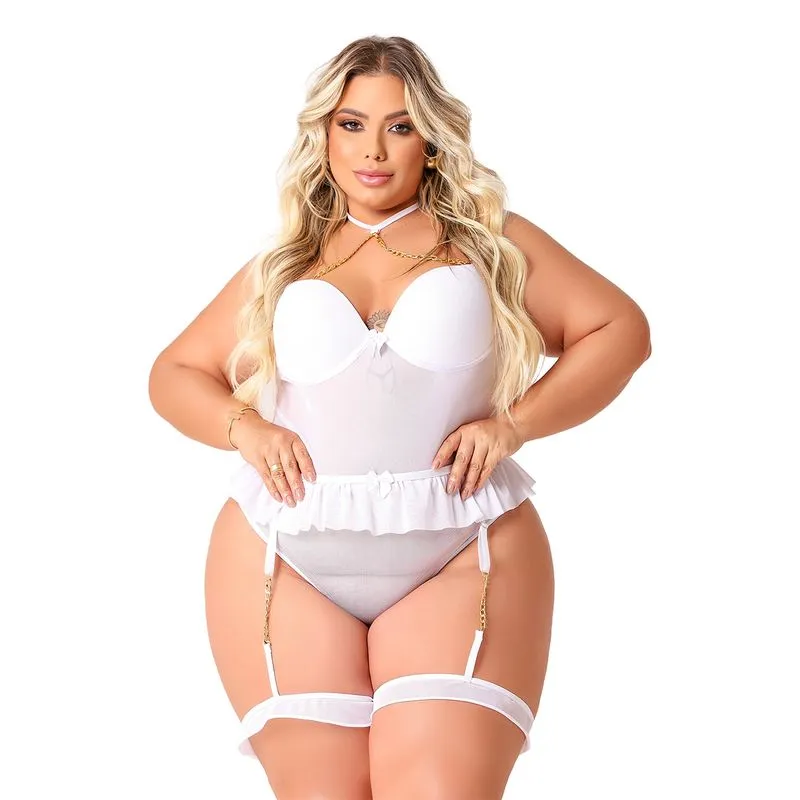 Body Beijo Provocante Plus em Tule com Cinta Liga Tallyta Moda Apimentada