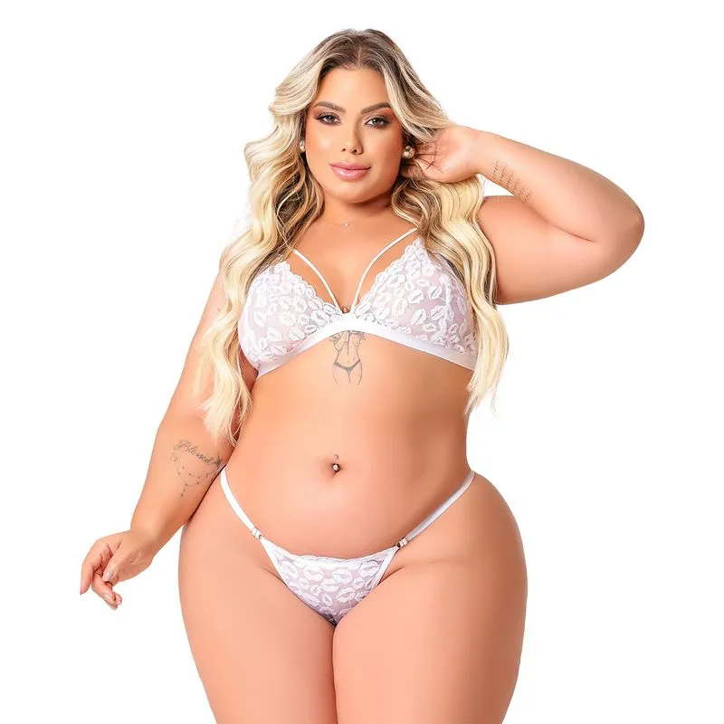 Conjunto Beijo com Batom Plus em Renda Tallyta Moda Apimentada