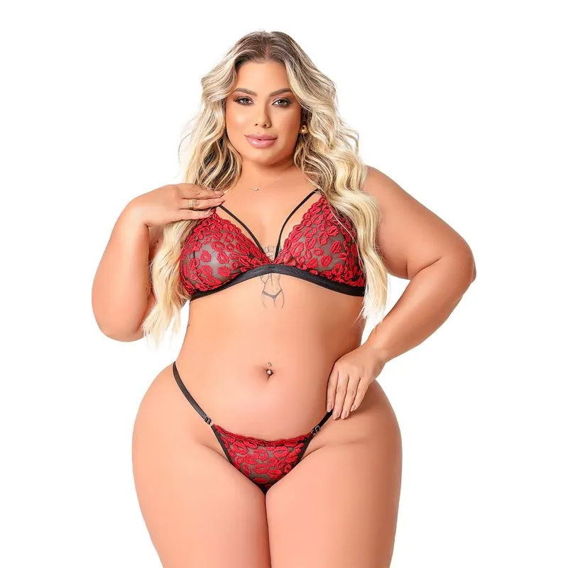 Conjunto Beijo com Batom Plus em Renda Tallyta Moda Apimentada