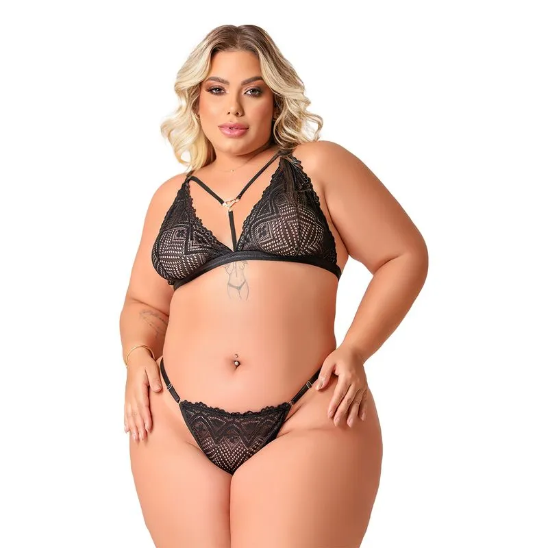 Conjunto Cinderela Plus Rendando com Strappy Tallyta Moda Apimentada