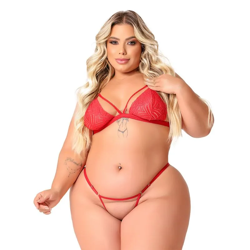 Conjunto Beijo Molhado Plus com Detalhes em Renda Tallyta Moda Apimentada