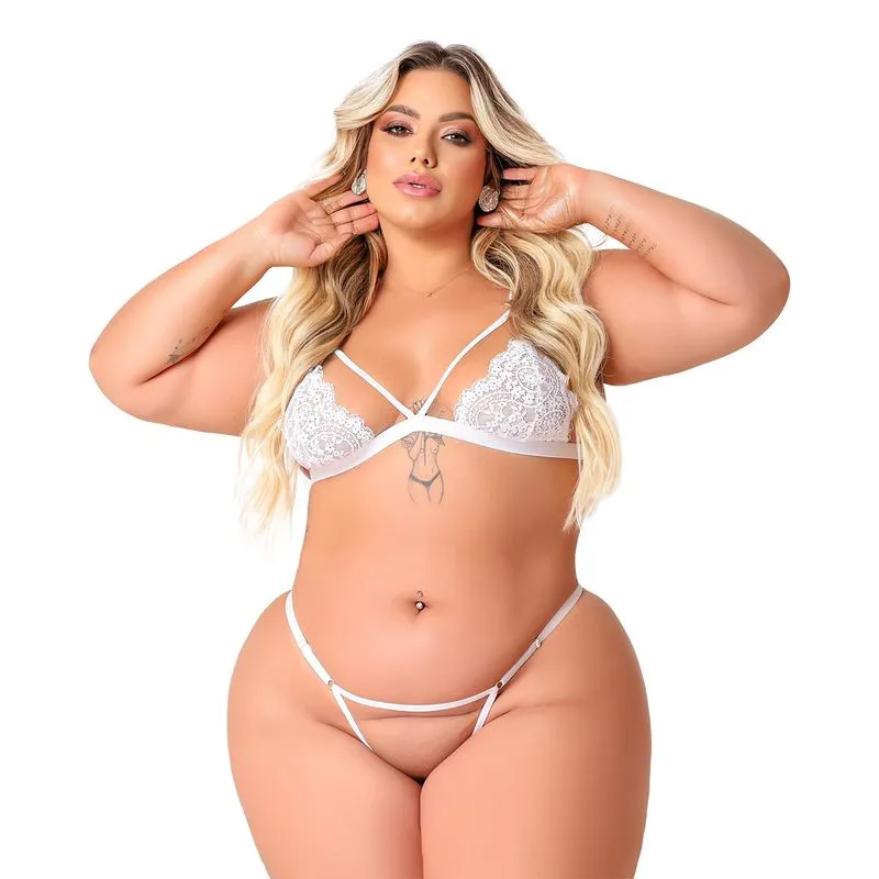 Conjunto Beijo Molhado Plus com Detalhes em Renda Tallyta Moda Apimentada