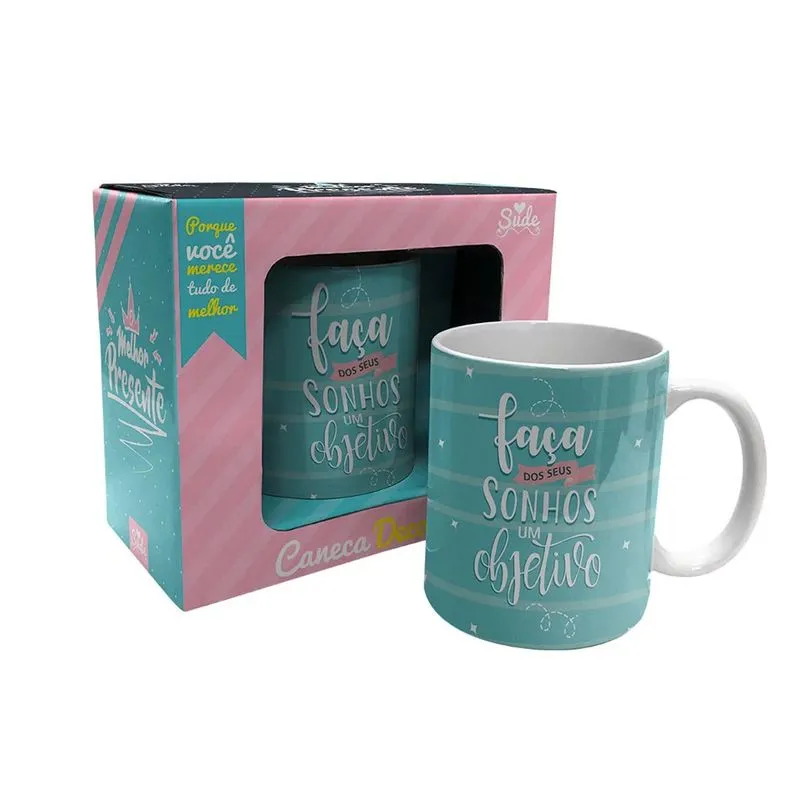 Caneca em Porcelana Faça Dos Seus Sonhos Um Objetivo 330ml Sude Presentes