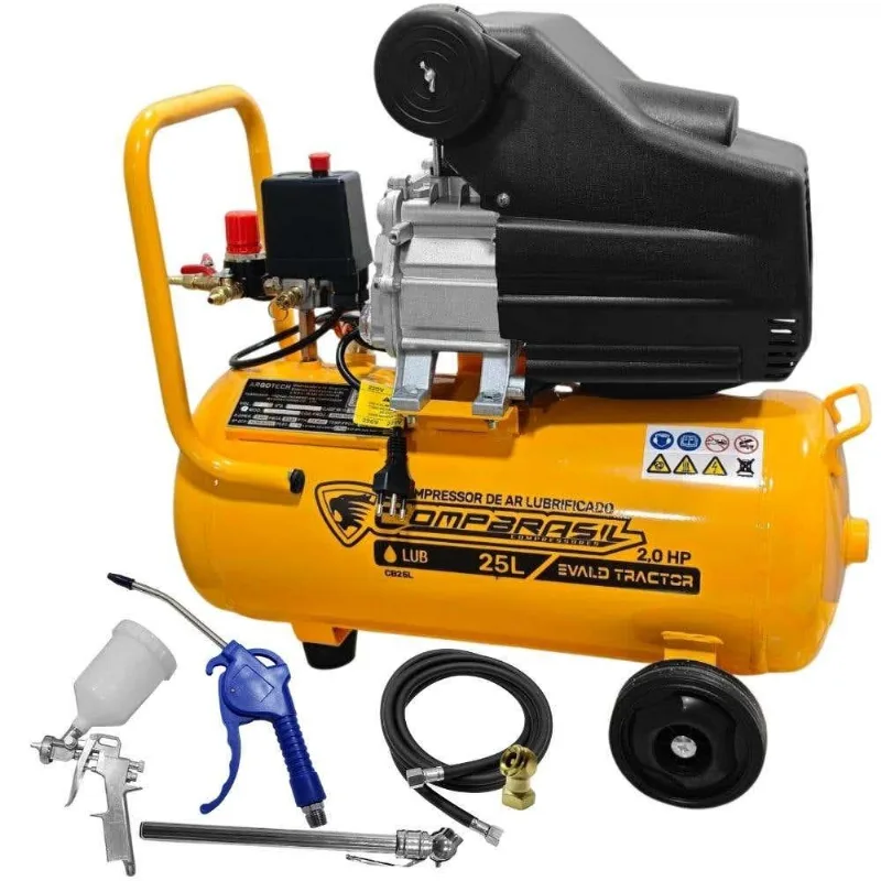 Compressor Port Lub 8,6 pés 2hp 25l Evald Tractor Combrasil E Kit Multiuso 6 Peças Kc-6 Ferrari-110v