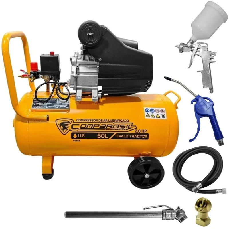 Compressor Portátil Lub 8,6 Pés 2hp 50l Com Kit 5 Peças Evald Tractor Compbrasil-110v