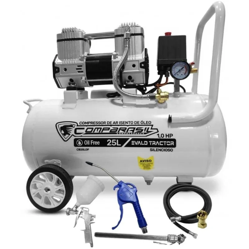 Compressor Portátil Isento 5,4 Pés 1hp 25l Com Kit 5 Peças Evald Tractor Compbrasil-110v