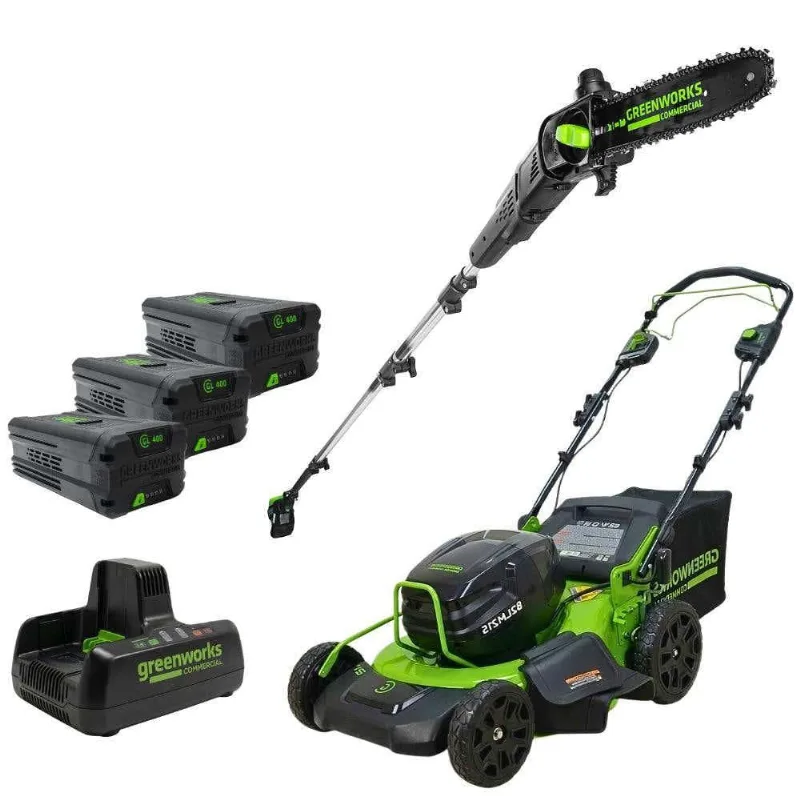 Cortador De Grama 82v + Podador De Altura A Bateria + 3 Baterias 4,0ah + Carregador Greenworks