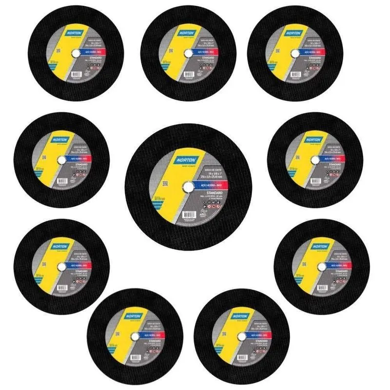 Disco De Corte 66252850813 Para Metal Com 2 Telas Norton 10 Unidades 254mm