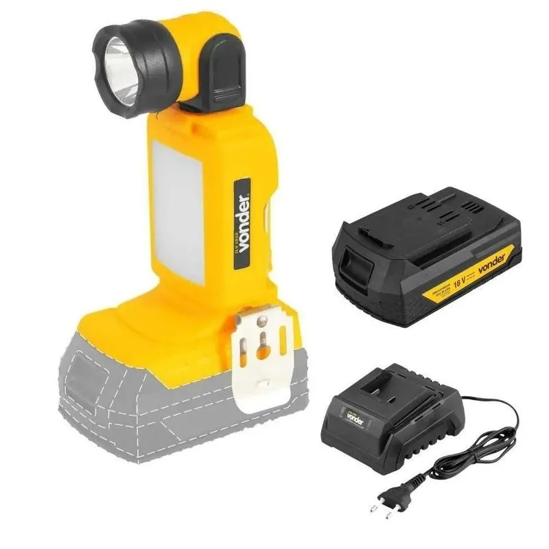 Lanterna Led Ilv-1810 Com Cabeça Giratória Amarelo Vonder Com Bateria 18v 2ah E Carregador Bivolt
