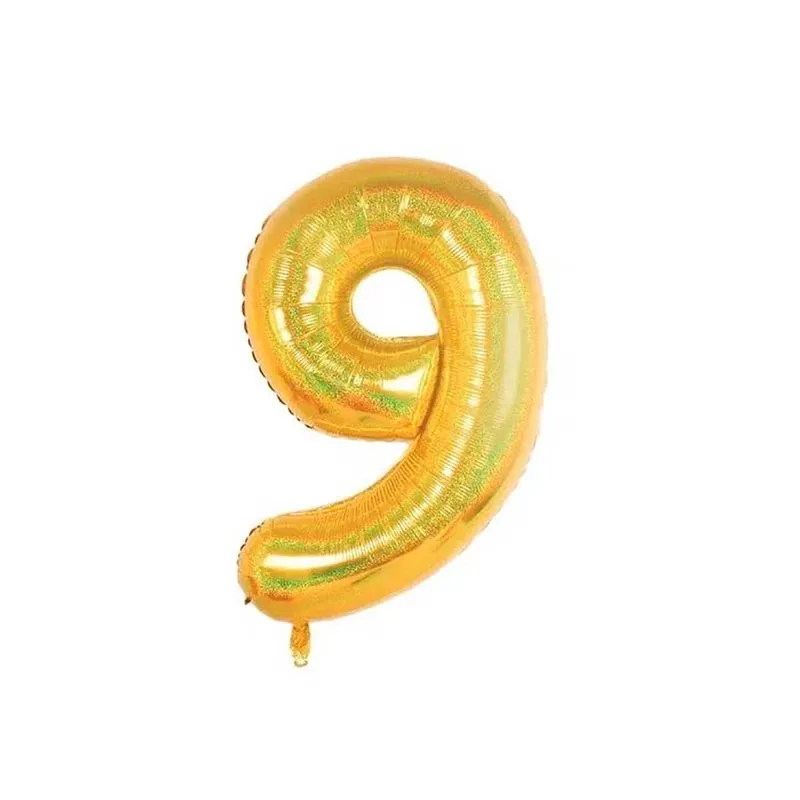 Balão Número Metalizado Holográfico Dourado 75cm 1und - 9