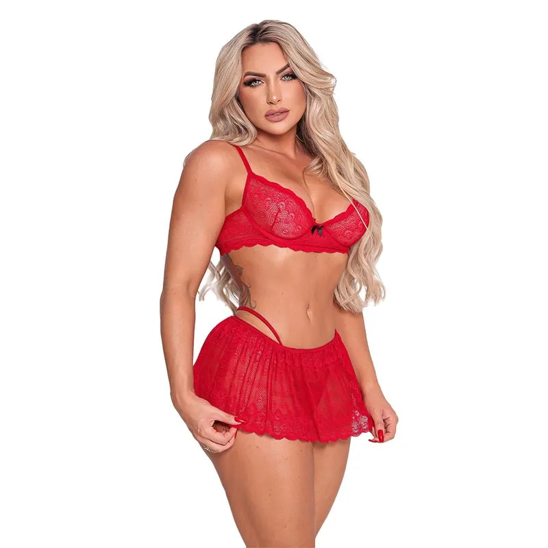 Conjunto Apimentada em Renda com Sainha Coleção Safadinhas Tallyta Moda Apimentada