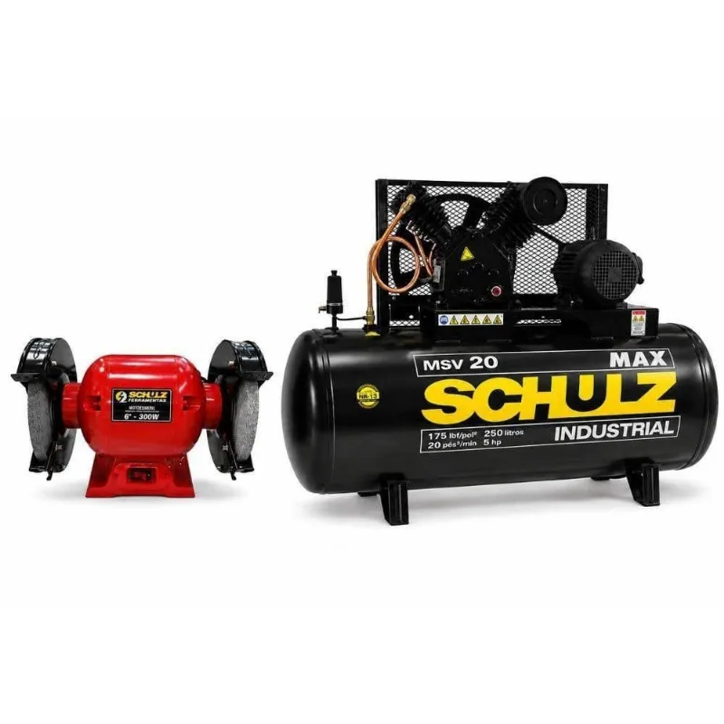 Moto Esmeril 6POL 300W e Compressor de Ar 250L 5HP Trifásico Schulz 220V