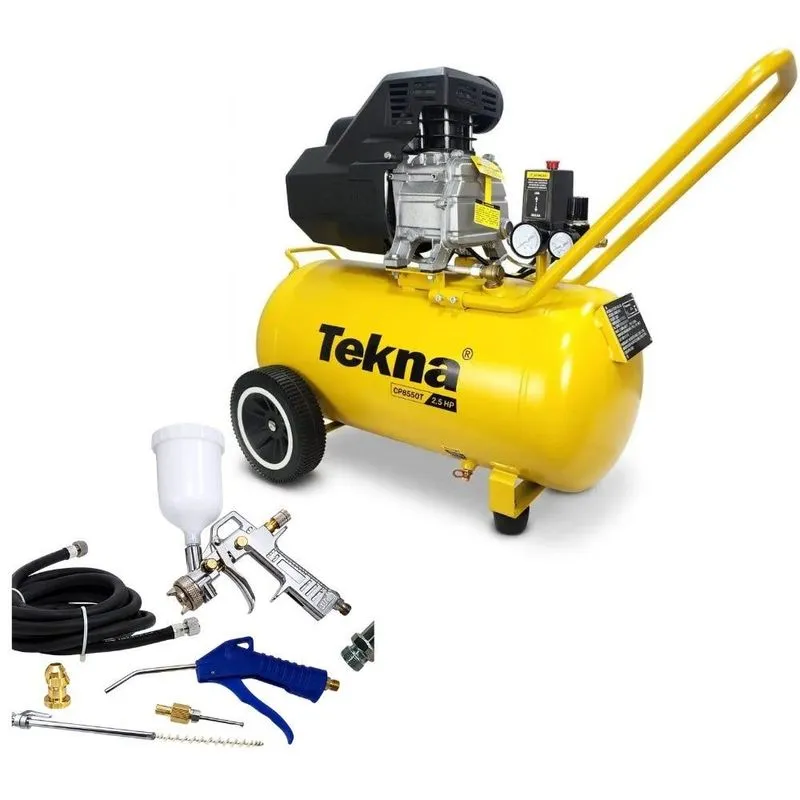 Compressor de Ar 2,5hp 8 Pés 43 Litros com Kit Multiuso Ferrari 6 Peças Tekna 110v