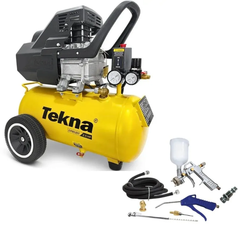 Compressor De Ar 2,5hp 8 Pés 24 Litros Cp8525t Com Kit Multiuso 6 Peças Tekna 110v