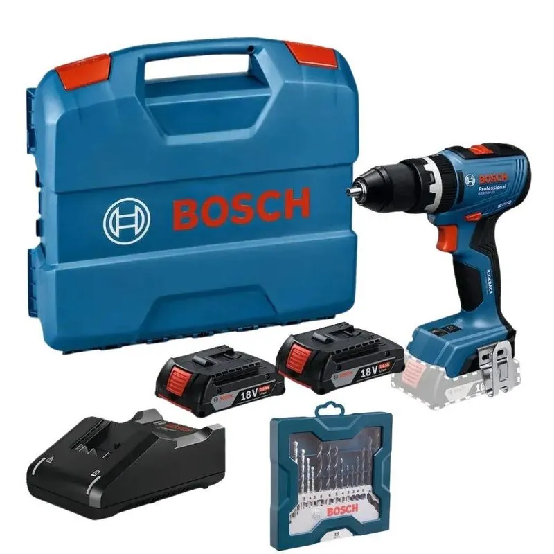 Kit Parafusadeira Furadeira 2 Baterias E Carregador Com Estojo De Brocas Mini X-line 15 Peças Bosch