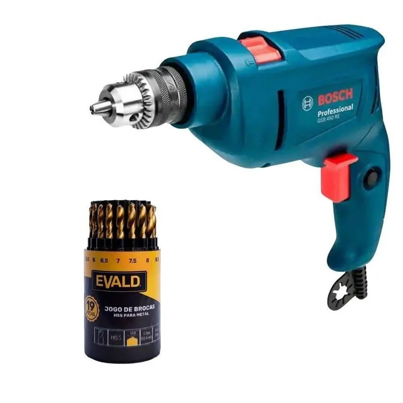 Furadeira Industrial Bosch Profissional 11b5 450w Com Brocas Hss 19 Peças 220v