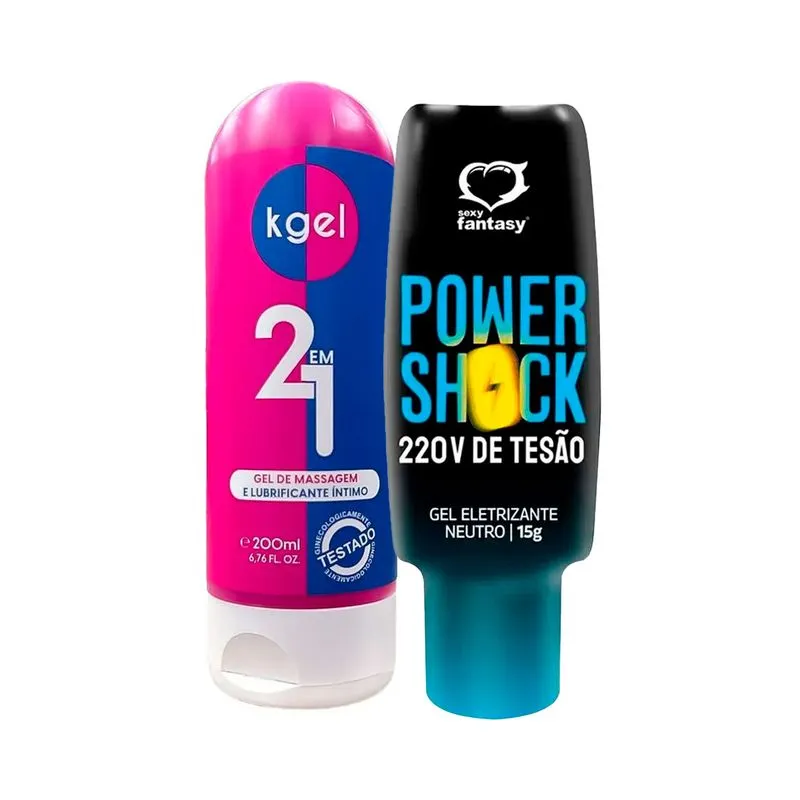 Duplinha com KGEL Gel de Massagem e Power Shock 220 V de Tesão Gel Eletrizante
