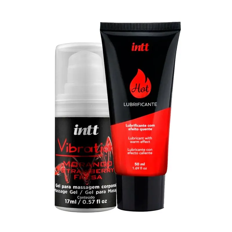 Duplinha com Vibration! Gel para Massagem Corporal Sabor Morango e Lubrificante Hot de Morango