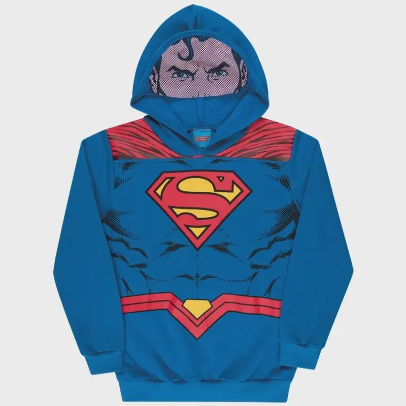 Blusa moletom superman c/ capuz E punho forrada 4 à 8 anos