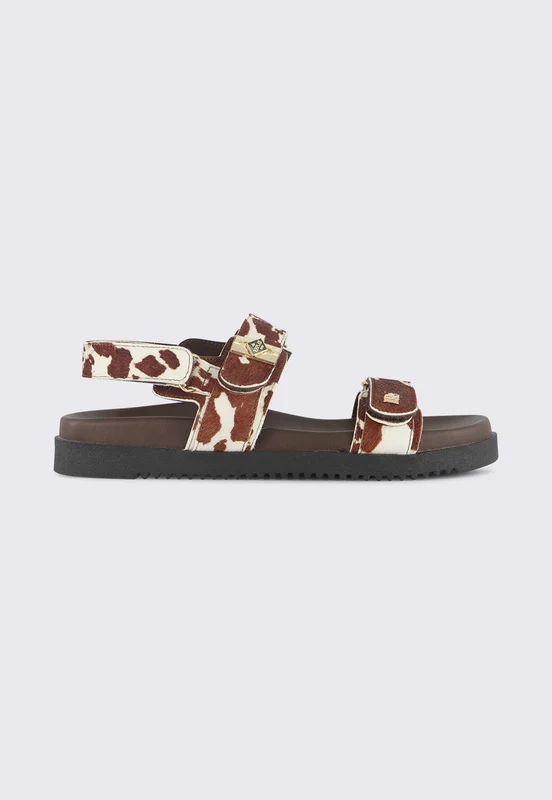 סנדלים לנשים ABLEN ONE בהדפס מנומר חום לבן BROWN / 36