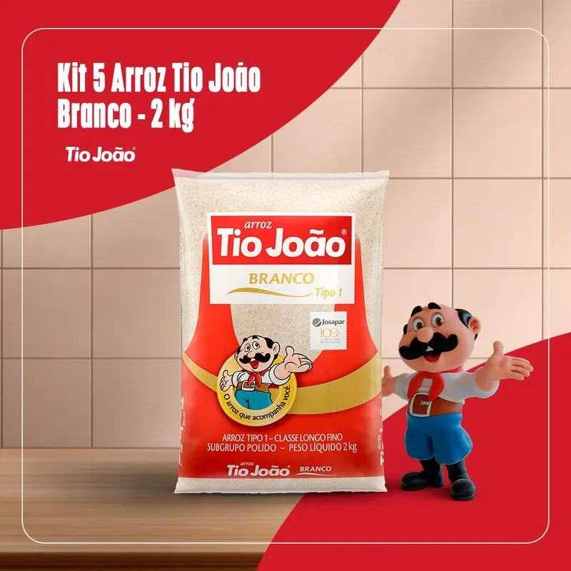 Kit 5 Com Arroz Branco Tio João - 2 Kg