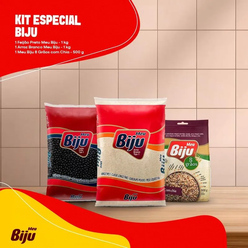 Kit Especial Biju - 2 Arroz Branco 1 Kg, 1 Feijão Preto 1 Kg E 1 8 Grãos 500 G - Meu Biju