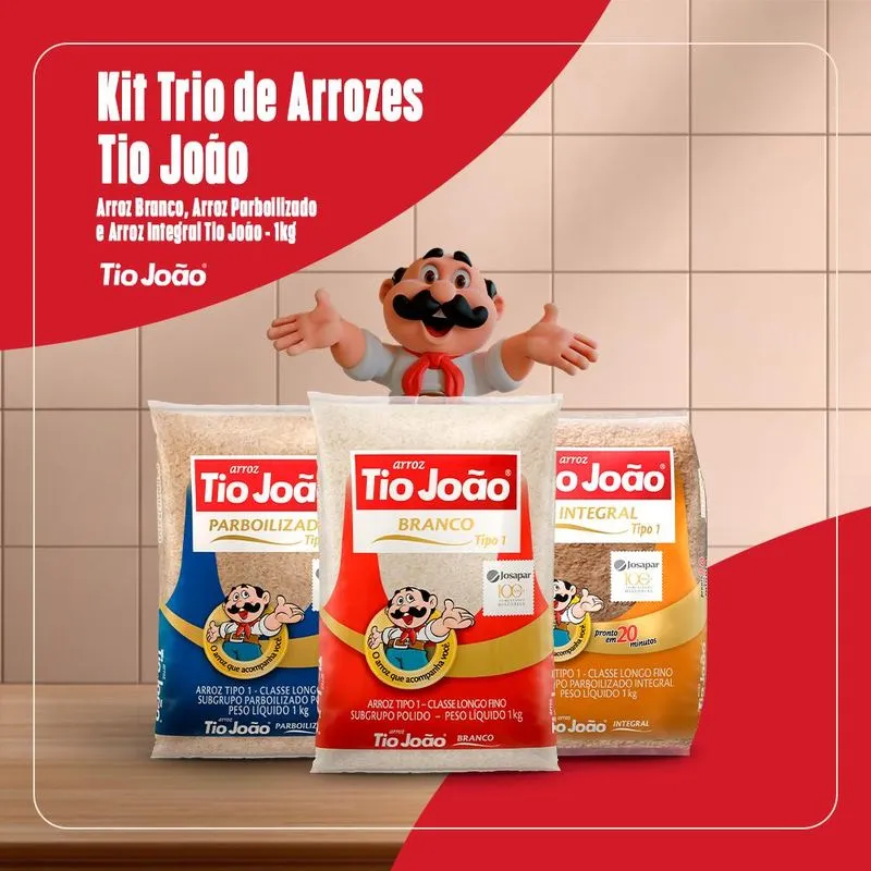 Kit Trio De Arrozes Tio João - Arroz Branco, Integral E Parboilizado - 1 Kg