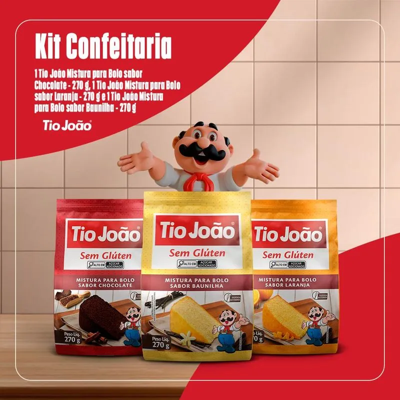 Kit Confeitaria Tio João - Mistura Para Bolo Sabor Chocolate, Baunilha E Laranja - 270 G