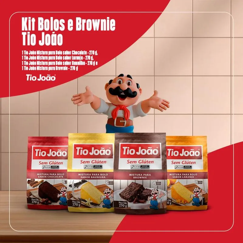 Kit Bolos E Brownie Tio João - Mistura Para Bolo Sabor Chocolate, Baunilha E Laranja E Mistura Para Brownie - 270 G