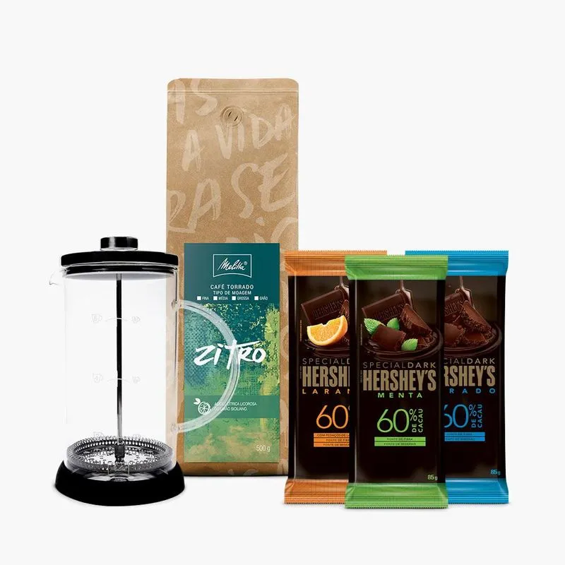Kit Prensa Melitta Zitro 500g + 3 un HSY Special Dark 85g