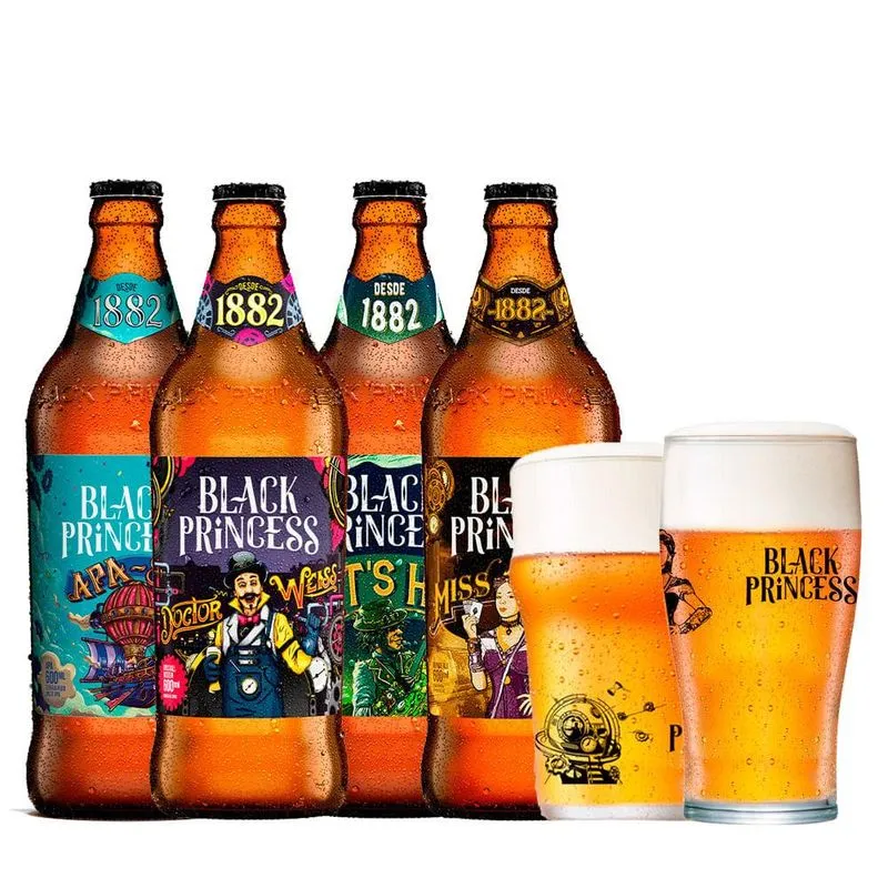 Kit Cervejas Black Princess Estilo Ale 600ml + 2 Copos 568ml