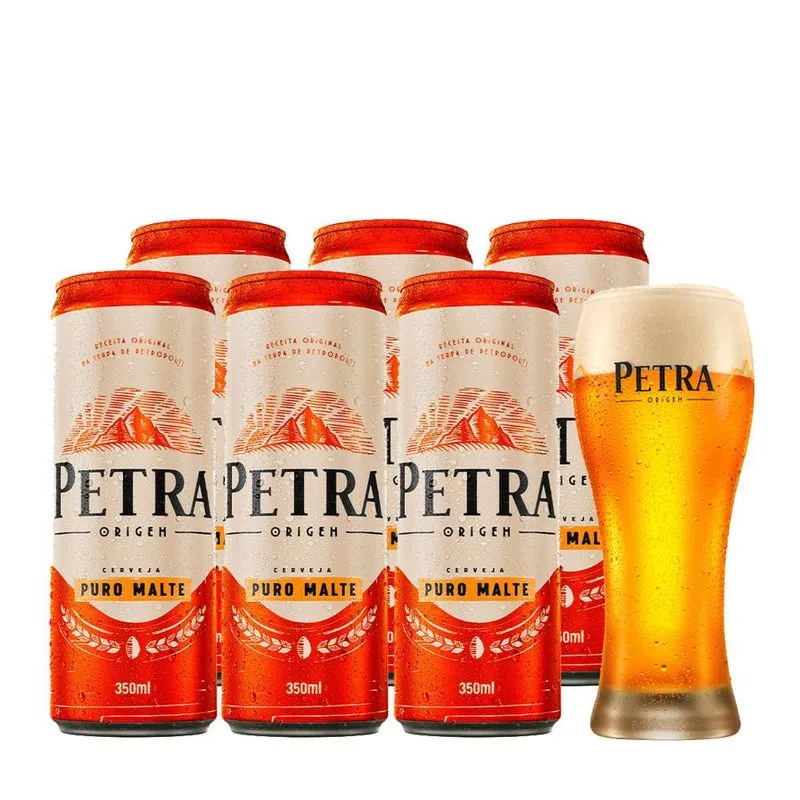 Kit 6 Cervejas Petra Origem Puro Malte 350ml + 1 Copo 300ml