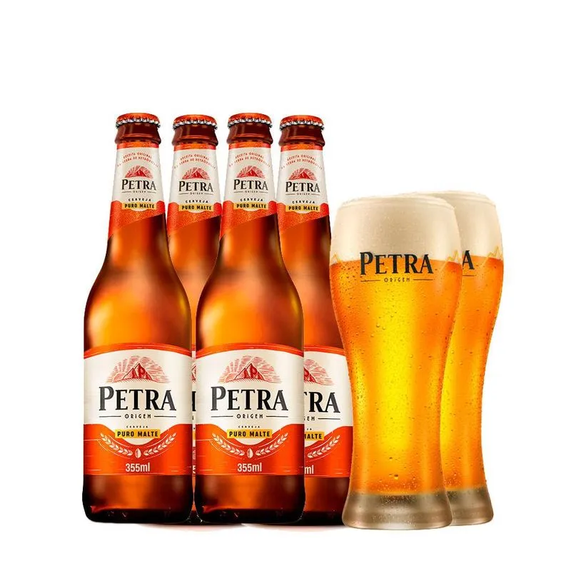Kit 4 Cervejas Petra Origem Puro Malte 355ml + 2 Copos 300ml