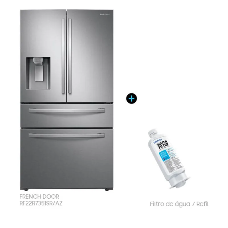 Kit Geladeira Inverter Frost Free French Door 501L Inox Look (110v) E Refil Filtro Àgua Kit