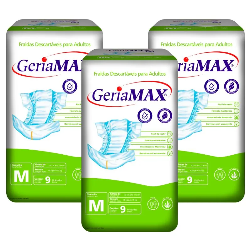 3 pacotes Fralda Geriamax M 9 un.