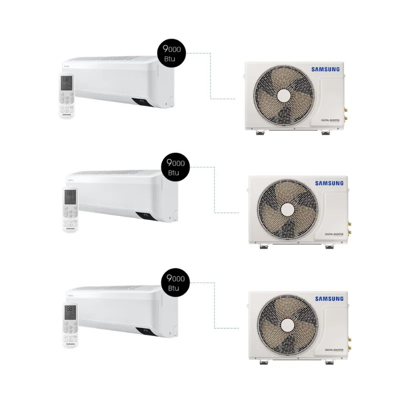 Kit Ar Condicionados 3x9.000 Btu Sem Vento Samsung WindFree Quente e Frio 220V Branco