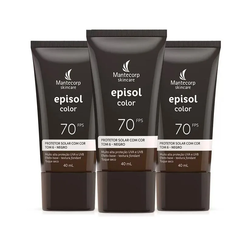 3 Protetor Solar Episol Color Tom 6 - Negro Fps 70 40ML