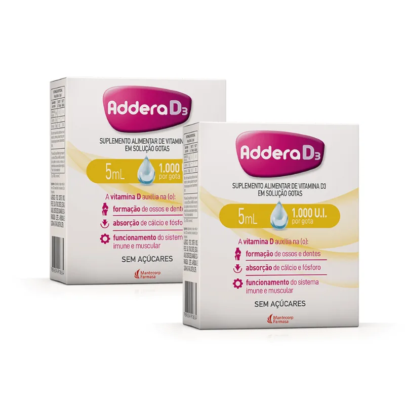 Kit 2 Vitaminas D Addera D3 1.000UI Solução em Gotas 5mL