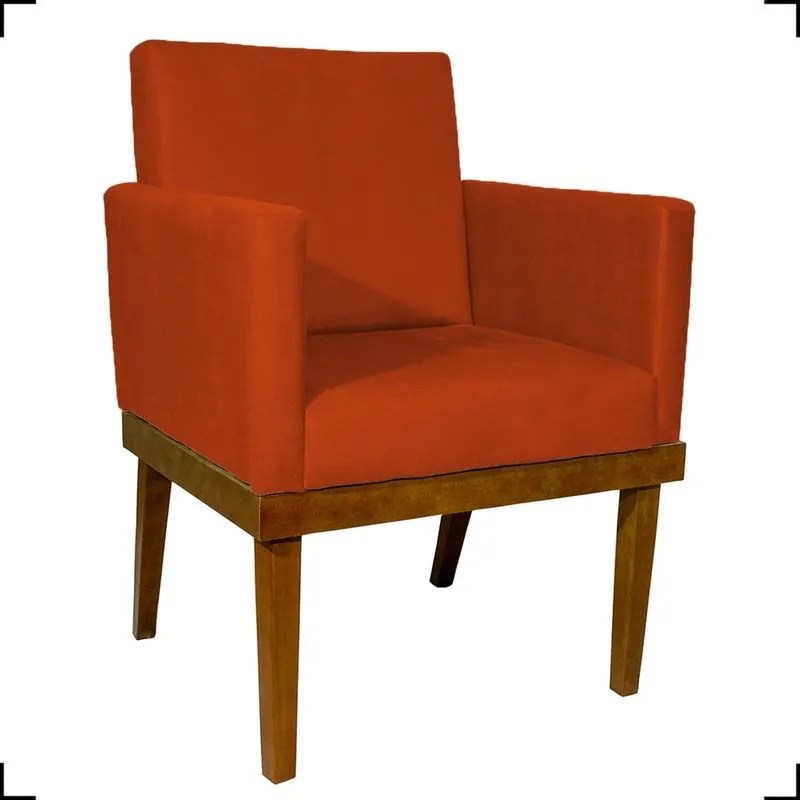 Poltrona Para Sala Decorativa Divine Com Base Em Madeira Maciça Cadeira Reforçada Para Recepção Consultório Escritório Manicure Suede Cores Pé Castanho - Clique & Decore