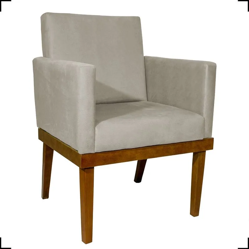 Poltrona Para Sala Decorativa Divine Com Base Em Madeira Maciça Cadeira Reforçada Para Recepção Consultório Escritório Manicure Suede Cores Pé Castanho - Clique & Decore
