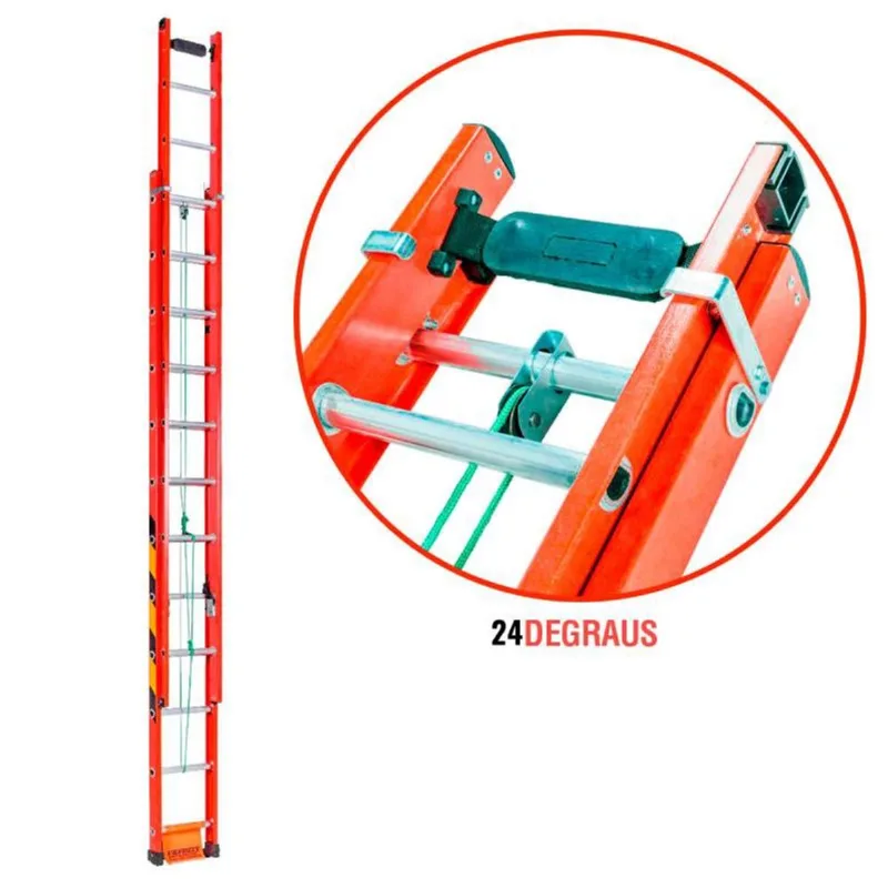 Escada Extensiva de Fibra de Vidro 24 Degraus 4,80 x 8,40 Metros EF4.8 fibermax