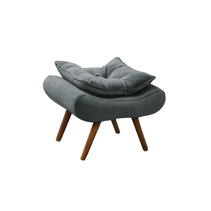 Puff Banqueta Decorativa Ketlen Pés Palito Suede Cinza